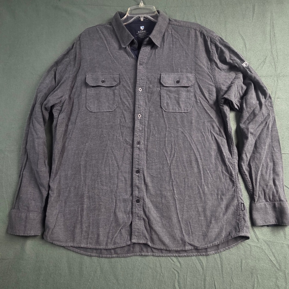 KUHL Button Up Shirt Mens XXL Gray Descendr Flannel Tencel Cotton Long Sleeve